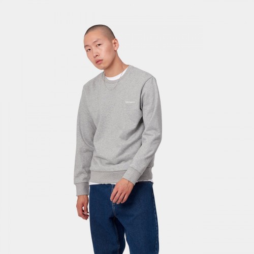 Carhartt WIP Script Embroidery Crew Sweatshirt Grey Heather White