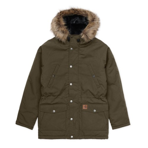 Carhartt Wip Trapper Parka Cypress Green 65/35% Polyester/Cotton Poplin,  5.7 oz water repellent fabric nylon taffeta lined adjustable hood with pile 