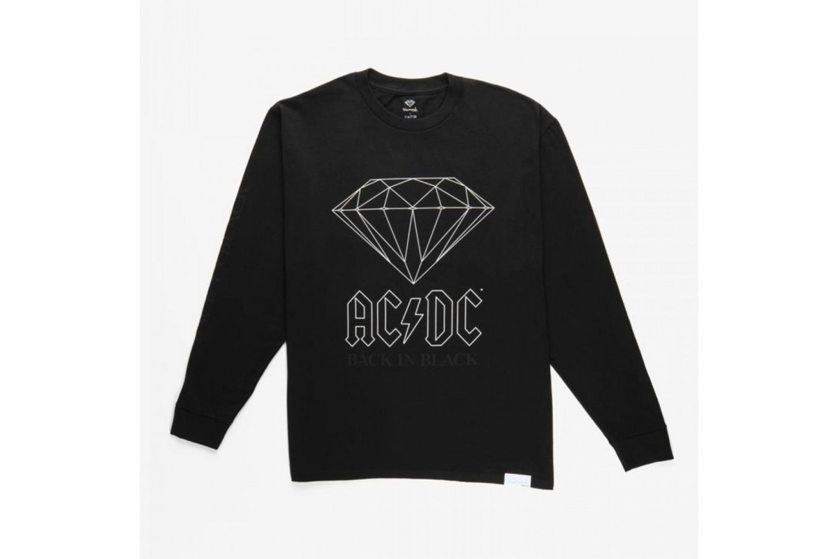 Diamond x ACDC Back In Black Long Sleeve T-Shirt Black Limited Edition  Diamond X AC/DC Collection. T-shirt with screen print on front chest.  Interior printed neck label. Woven Label on bottom left.